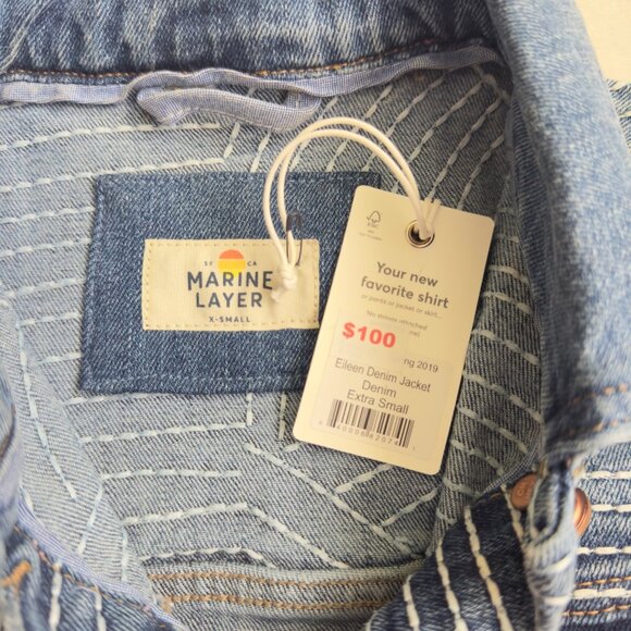 Marine Layer Eileen Embroidered Denim Jacket X-Small Light Wash Copper women new - Picture 4 of 15
